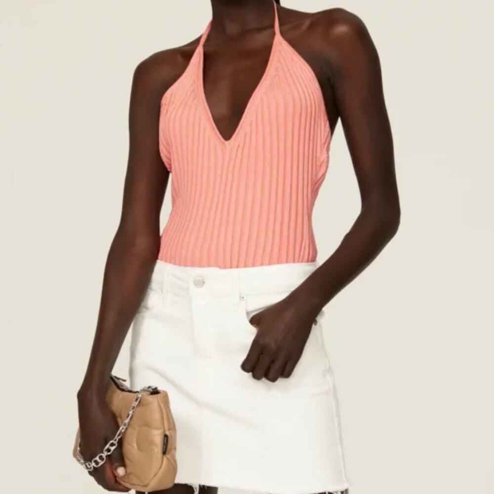 Gauge81 Moura Plunge Ribbed Halter Top Women's Large Orange
